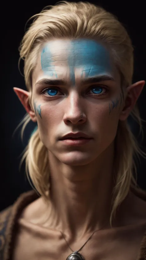 an awarded profesional photography of (1man:1.3) elf  with Deep blue eyes with  male French crop hairstyle and balbo shaving in Macadamia Blonde color, dressed as Shaman   whispering in awe, heads together   in control tower ,(epic scene:1.3),ultradetialed...