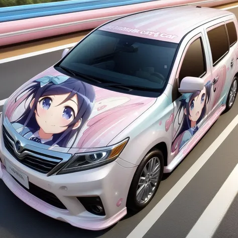 aragaki ayase,smile,vehicle focus, from side(lapping car,print car,painted car style),masterpiece,best quality, very aesthetic, absurdres,  ultra detailed  <lora:Ayase_Aragaki_-_Oreimo:0.7> <lora:lappingcar:1>