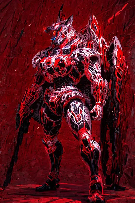 masterpiece, best quality, red theme, <lora:Mecha:1>,mecha,no_humans,wolf