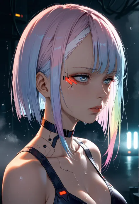 dramatic lighting,cold colors, lucy \(cyberpunk\),