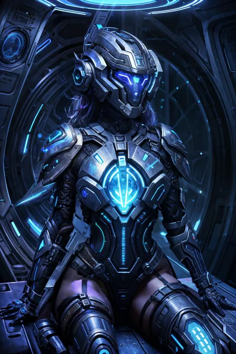 (photorealistic:1.5), (8k, RAW photo), (highest quality, masterpiece), ultra high res, ultra-detailed, (photo) BREAK young woman sitting in a space ship, futuristic NerazimAI armor, helmet <lora:NerazimAI:0.5>  BREAK futuristic shoulder pads, gauntlets, ar...