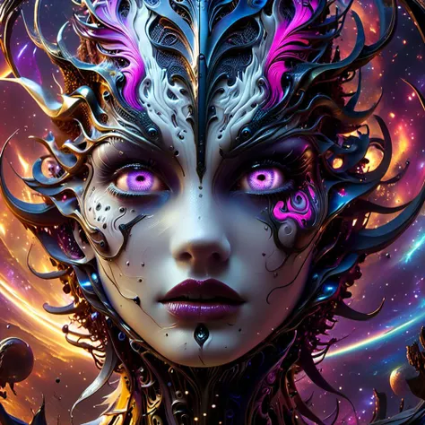 a close up of a woman with a futuristic face and purple eyes