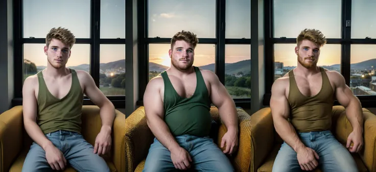 three men sitting in chairs with their backs turned to look like they are wearing vests