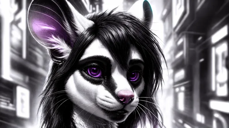 <lora:add_detail:0.8>, <lora:astronomy_wallpapers01:1>, detailed background cyberpunk, masterpiece, detailed, colors(black and white:1.2)and violet, scene, portrait, face closeup, mouse, realistic fur, detailed eyes, <lora:gachaSplashLORA_v40:1>