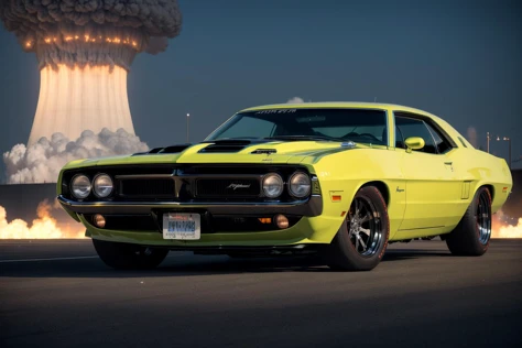 A furutistic muscle car, nuclear power, science fiction