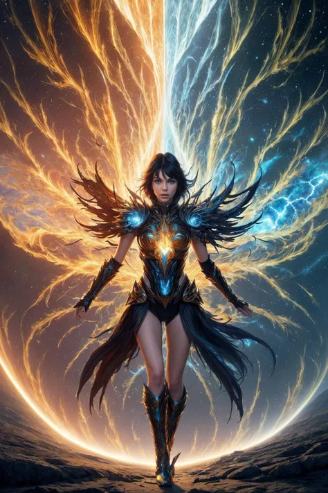 a young [Carly Rae Jepson | Kendall Jenner | Vanessa Hudgens] performing  elemental storm, deep perspective, fantasy game impressive art by Karol Bak, [:fractal art:0.1]