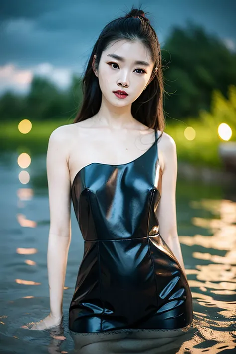 songyi, chineseidol, 1girl, solo,flat chest, (night:1.4), standing in the middle of water, wet blue dress, upper body, dark sky,
<lora:songyiV28:0.75>