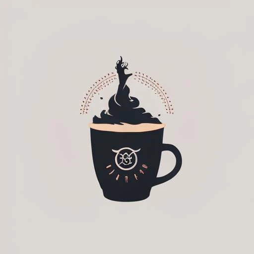 a cup of coffee surround by magic circle, logo, flat vector graphic, neat, silhouette, simple style, surreal, spot color, horror (theme), simple background <lora:Alchemy:1>