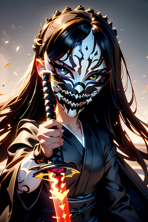 anime girl with a mask holding a sword and a sword