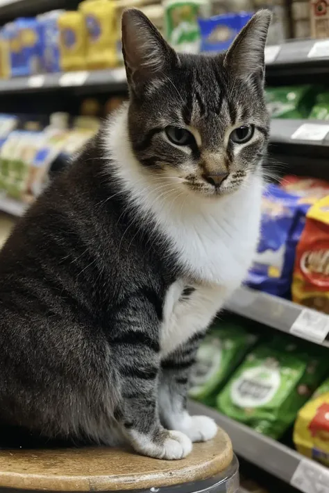 photorealistic photo of celestecat, at the supermarket, shopping for food, (masterpiece:1.1), (best quality:1.1), beautiful, (intricate details), unity 8k wallpaper, ultra detailed, aesthetic, perfect lighting,  <lora:Celeste - AM:0.8>