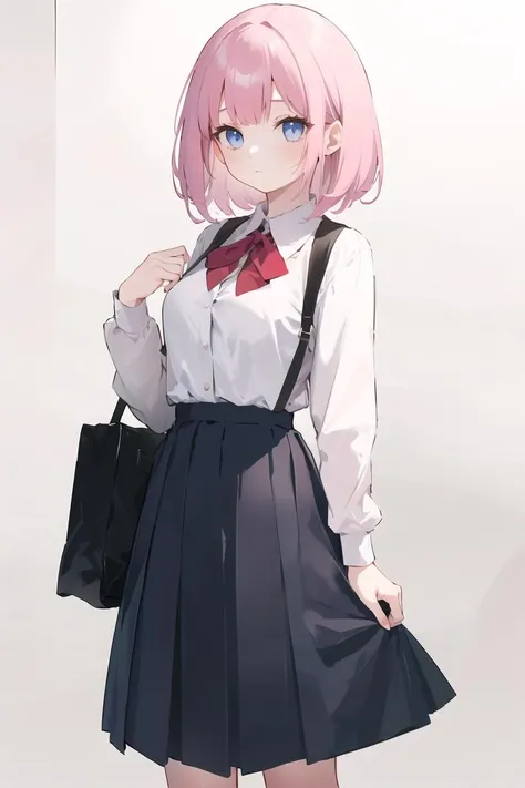 anime girl in a school uniform with a handbag and a purse