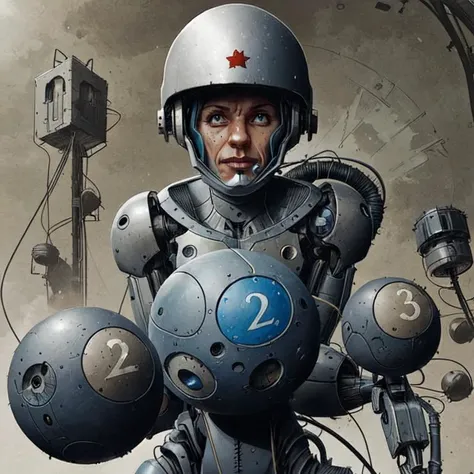 a robot with a helmet and a ball