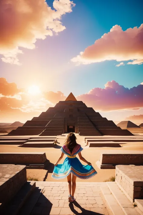 1girl, masterwork Concept art, vibrant 3D Rendering, dramatic intarsia inlay of a hyper detailed, landscape of a Regal Divine ([Suzdal|Church]:1.3) from inside of The Pyramids of Teotihuacan, Bohemian beach with Seedling, at Overcast, Screen print, Proud, ...