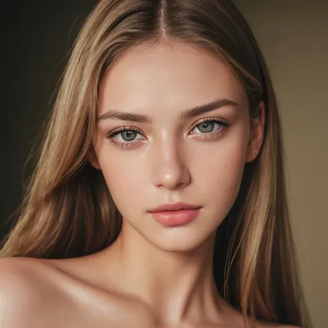 a woman with long hair and blue eyes posing for a picture