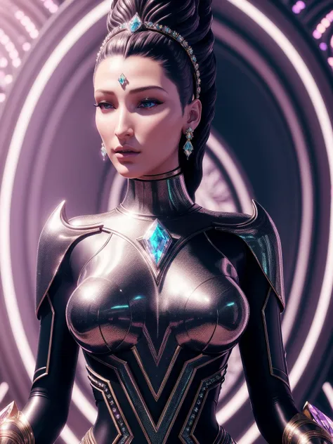 a highly detailed metahuman 4 k close up render of an alien goddess bella hadid monument shiva in iris van herpen dress schiaparelli in diamonds crystals swarovski and jewelry iridescent in style of alphonse mucha gustav klimt trending on artstation made i...