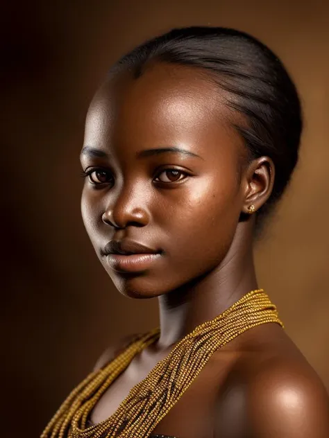 award winning portrait photo of an young ugandan woman, bokeh, backlit, (brown color in detail:1.1), telephoto, elegant atmosphe...