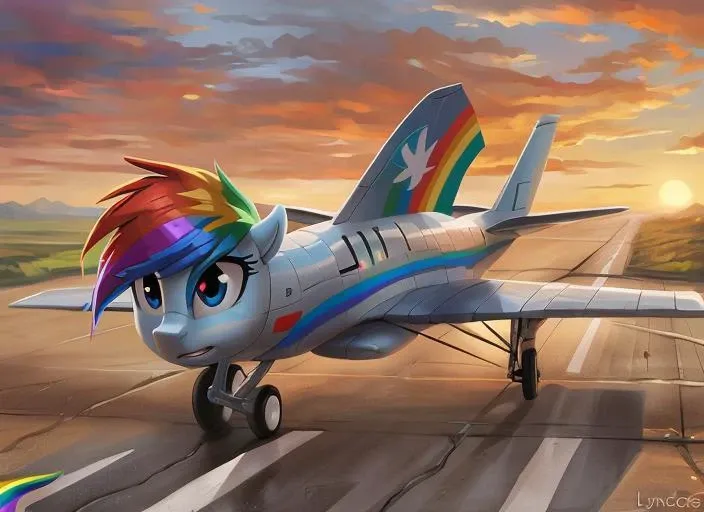 living machine, living aircraft, machine, vehicle, friendship is magic, rainbow dash (mlp), rainbow hair, solo, detailed background, my little pony, hasbro ,airplane, by lynncore, by kitchiki, big eyes