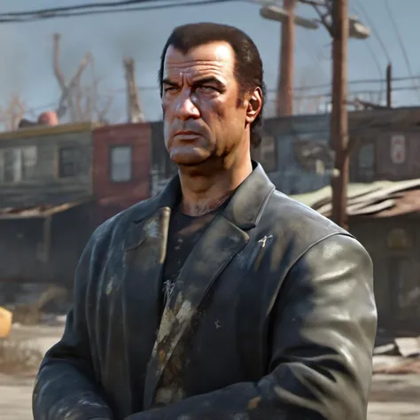 portrait of steven segal man, post apocalyptic city, fallout 4