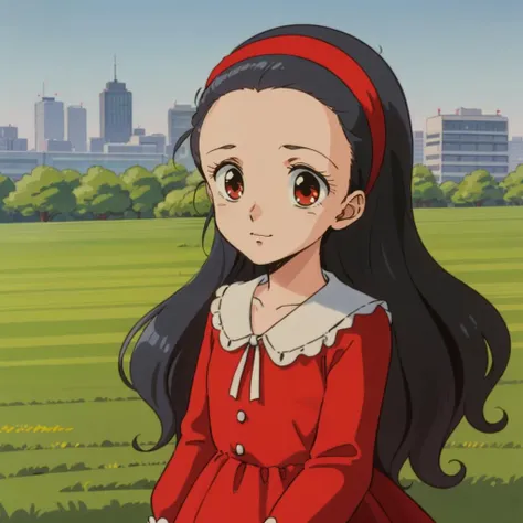 <lora:SyliaStingray002:0.7>,
little girl,black hair,longhair,hairband,forehead,red dress,
outdoors,city,