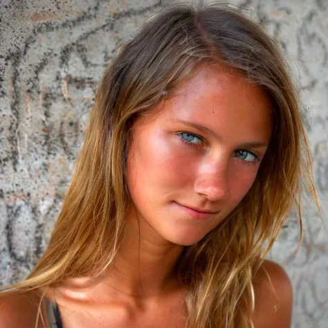 arafed woman with long hair and blue eyes posing for a picture