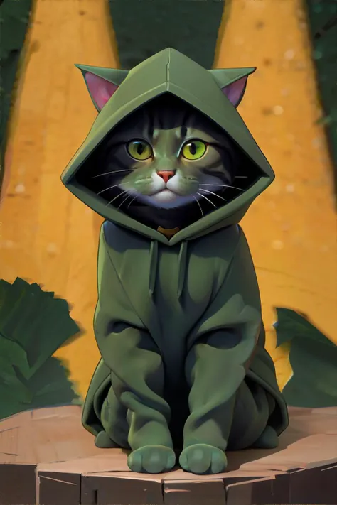 <lora:gentlecatstyle:0.6>, style by gentlecat, cat wearing a hooded sweater, Terracotta, Forest Green, Navy Blue || masterpiece, perfect quality, sharp focus, shallow depth of field, 8k