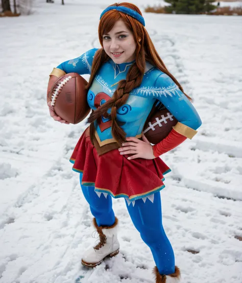 birds eye view photo, cosplayer dressed as Anna from Disney move Frozen, <lora:uniformsbodypaintv4-05:0.7> uniformsbodypaint, full body photo, football, 8k, epic realistic, ultra detail <lora:DETAIL_SLIDER_BY_STABLE_YOGI:0.7>