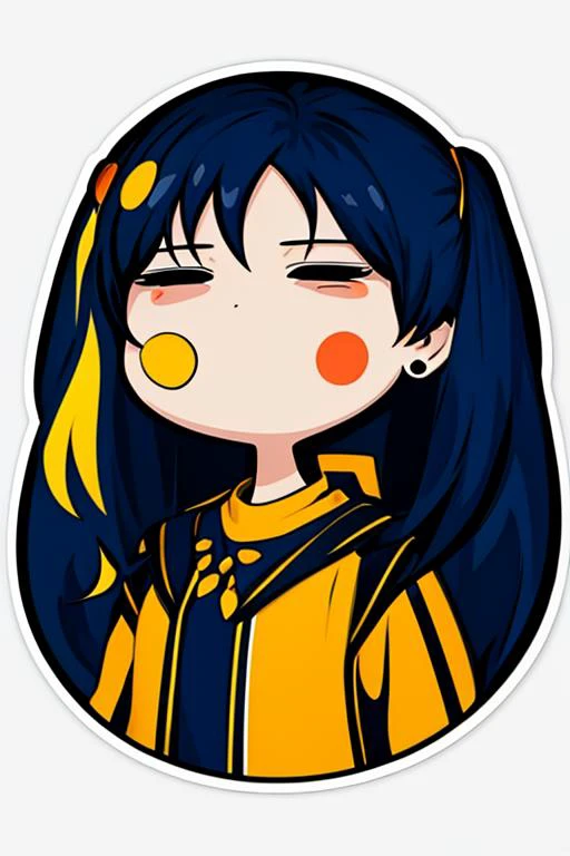 a cartoon girl with long hair and yellow and blue outfit