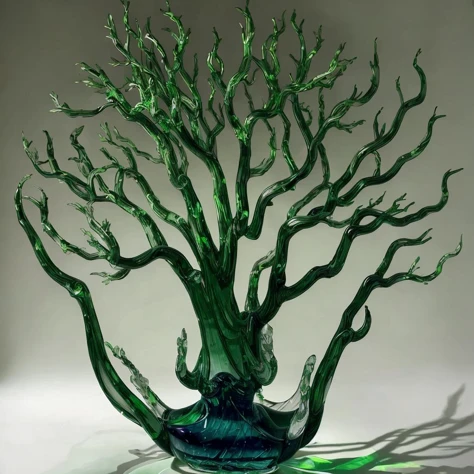 <lora:glassart1rep2:1> glasssculpture, tree, green