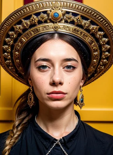 portrait of sks woman in London, at the British Museum, by Flora Borsi, style by Flora Borsi, bold, bright colours, ((Flora Borsi)), by Imogen Cunningham, <lora:lora-small-olesya-rulin-v1:1>