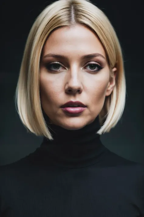 A stunning intricate full color portrait of mmd, wearing a black turtleneck, blonde hair,  epic character composition, by ilya kuvshinov, alessio albi, nina masic, sharp focus, natural lighting, subsurface scattering, f2, 35mm  <lyco:MiriamMcDonald-RealVis...