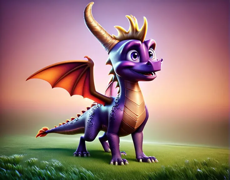 a close up of a cartoon dragon with a purple background