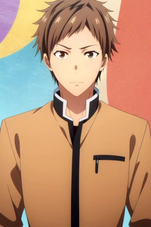 masterpiece, best quality, wallpaper, 1boy, solo, male focus, looking at viewer, upper body, , anime coloring, , <lora:taiyou_ooga:0.74>, taiyou_ooga, brown hair, brown eyes