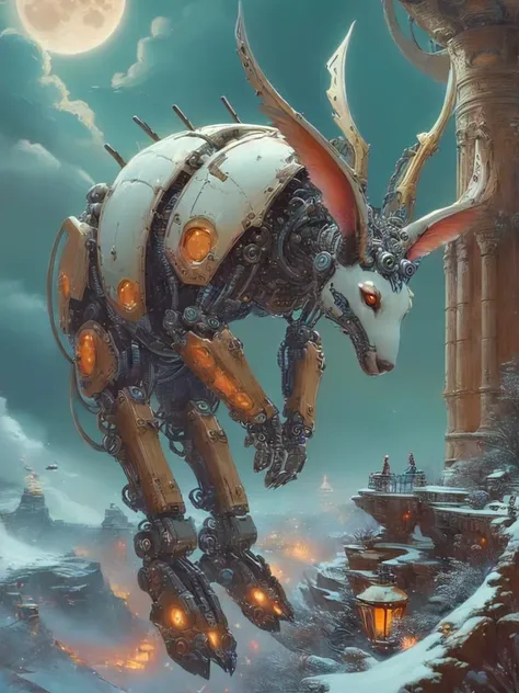 a painting of a robot with horns and a goat head