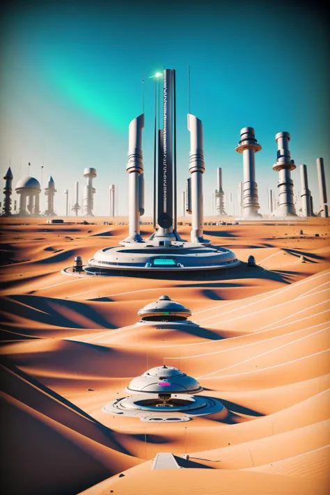 a futuristic city in the desert with a futuristic structure , Beeple, cinema 4 d, digital art, computer art