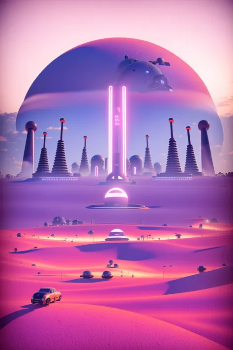 a futuristic city in the desert with a giant moon in the background , Beeple, cinema 4 d, digital art, computer art