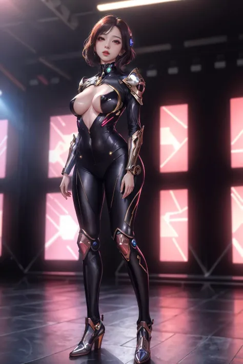 highres,absurdres,masterpiece,best quality,original,extremely detailed CG,extremely detailed wallpaper,perfect lighting,jitome,lips,makeup,standing on the stage,blurry background,1girl,
<lora:edgMechagirl1:0.7>,edgmechagirl,cyber_armor,