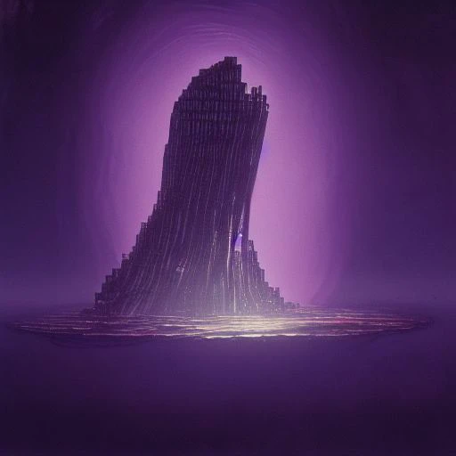 a purple and black image of a tower in the middle of a lake