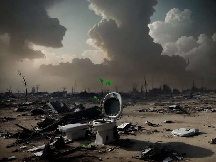 arafed toilet in a field with a sky background