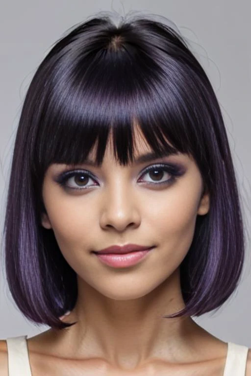 Marcia from Brazil, (short-cut:1.2) bangs [violet-black:.3] hair,