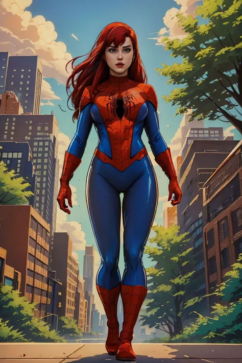 masterpiece, best quality, spider-man costume, nomask, mary jane watson <lora:Mary Jane Watson_v1:0.8>, standing, central park <lora:Spider-Man Costume_v1:1>