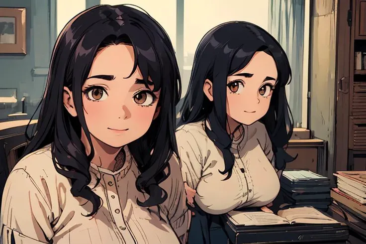 anime image of two women sitting at a desk with books