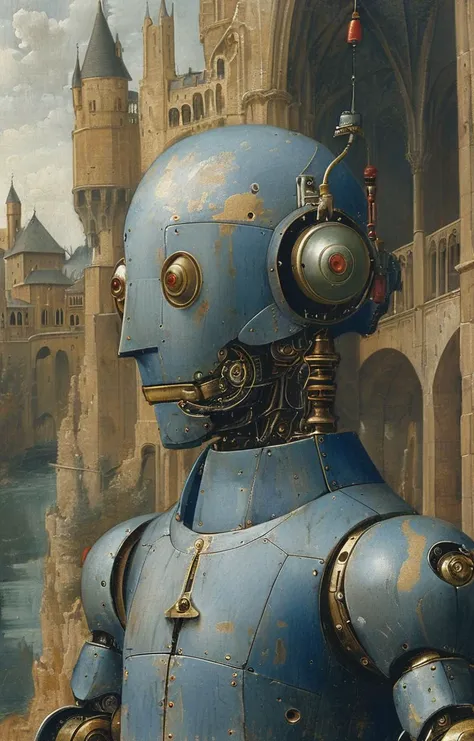 masterpiece,best quality,<lora:tbh169-sdxl:0.9>,illustration,style of jean fouquet, portrait of Housework robots