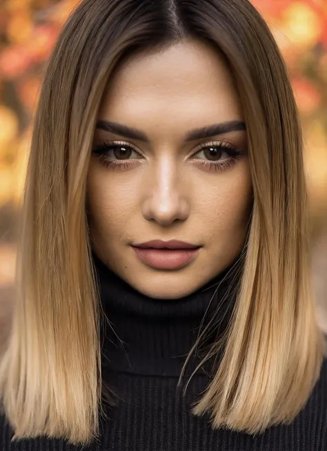 a woman with long blonde hair and black turtle neck sweater