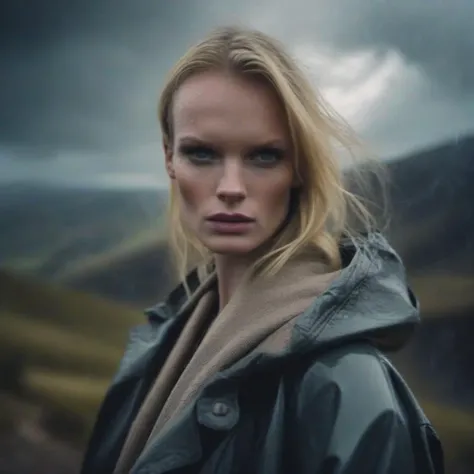 embedding:annev annev an attractive woman, on a (mountain-top), wearing a (coat), (heavy-rainstorm:1.1), 24mm, 4k textures, soft cinematic light, adobe lightroom, photolab, hdr clouds, intricate, elegant, highly detailed, sharp focus, ((((cinematic look)))...