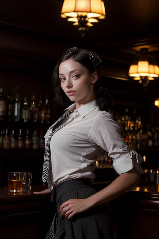 DEN_alina_steamgirl,
(working in a dark atmospheric bar, working behind the bar, pulling pints, bar, dark wood bar, atmospheric, wearing a shirt and tie and skirt:1.2),
bokeh, f1.4, 40mm, photorealistic, raw, 8k, textured skin, skin pores, intricate detail...