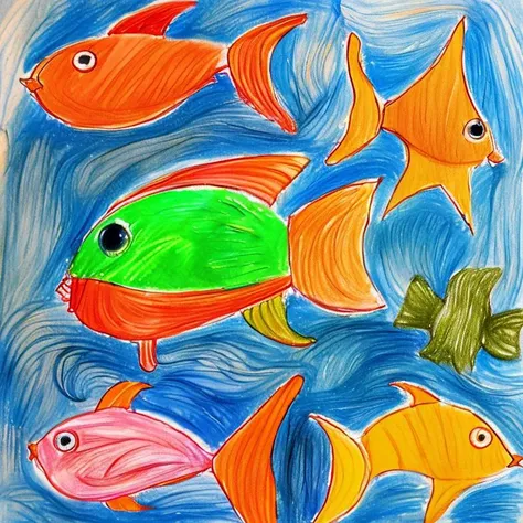 <lyco:Sketchnote:1.0>  childs drawing,  fish