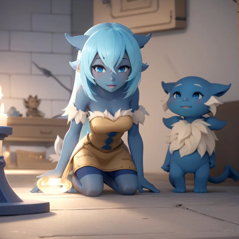 <lora:wakfu-osa> beautiful female summoner with ((blue skin)), masterpiece, high detail