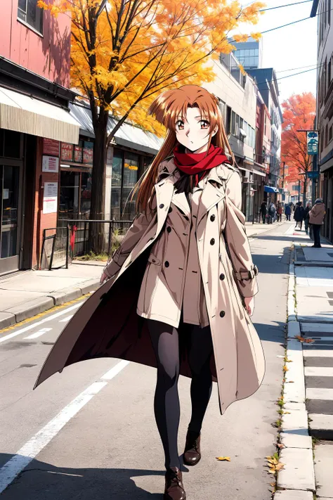 (RAW photo, best quality), 1girl, autumn, city streets, windy, scarf, trench coat,
 <lora:innai_kansen_shiromiya_asuka_v2_2:1.1>, shiromiya asuka,