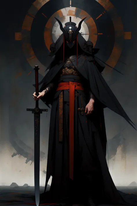 masterpiece, best quality, ultra high res, beautiful, visually stunning, elegant, incredible details,  award-winning painting, (dark art:1.3), deep shadow, dark theme,        <lora:derpd - Test:1>, derpd,  katana, holding sword,