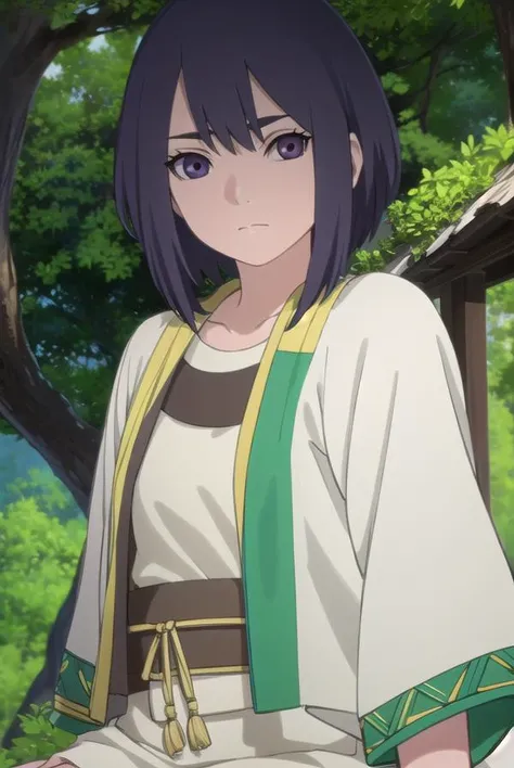 ladykiri, <lora:lady kiri-lora-nochekaiser:1>,
lady kiri, black hair, short hair, hair between eyes, (purple eyes:1.1),
BREAK long sleeves, robe, green robe, obi, dress, white dress,
BREAK outdoors, nature, forest, grass, sky, sun, clouds,
BREAK looking at...